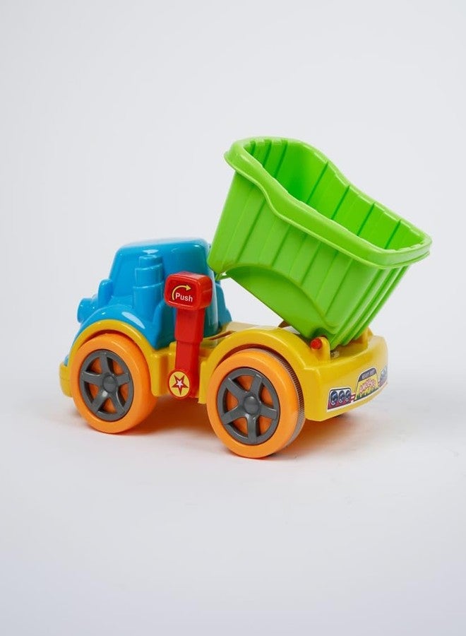 FairyFrolic لعبة شاحنة قلابة بلاستيكية من فيري فروليك 🚛 للأطفال - تصميم وجه كرتوني، مركبة بناء ملونة ومتينة للعب في الأماكن المغلقة والمفتوحة، لعبة دفع وانطلاق للأطفال الصغار والأولاد - Image 3